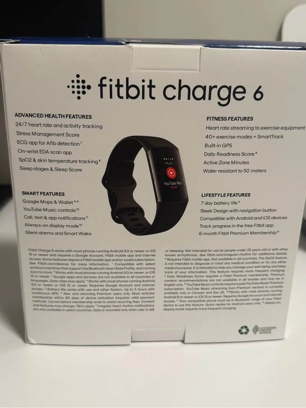 Fitbit Charge 6 Smart Fitness Tracker - Black with Obsidian + Frost White Bands